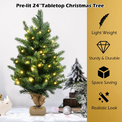 24 Inch Tabletop Fir Artificial Christmas Tree with LED Lights, Green Christmas Tree   at Gallery Canada