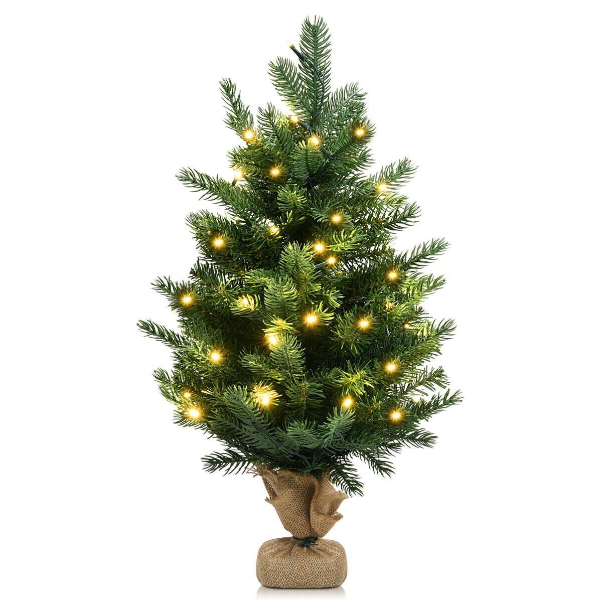 24 Inch Tabletop Fir Artificial Christmas Tree with LED Lights, Green Christmas Tree   at Gallery Canada