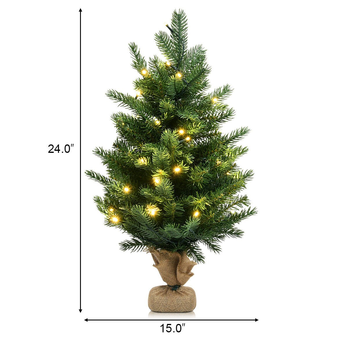 24 Inch Tabletop Fir Artificial Christmas Tree with LED Lights, Green Christmas Tree   at Gallery Canada