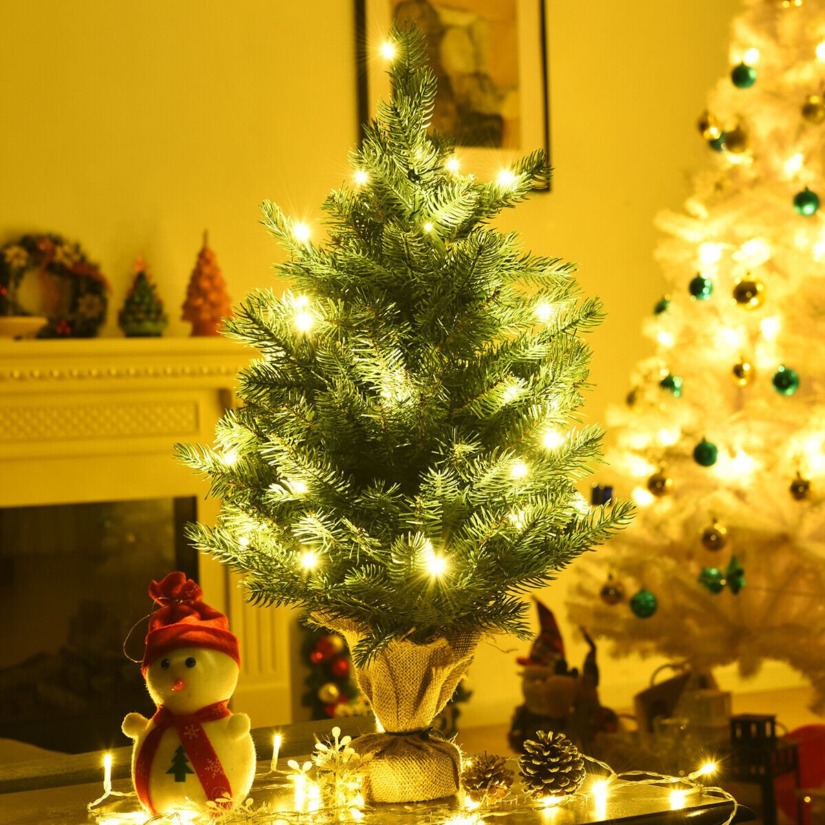 24 Inch Tabletop Fir Artificial Christmas Tree with LED Lights, Green Christmas Tree   at Gallery Canada