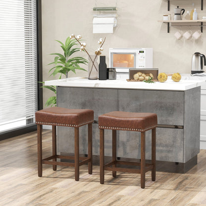 24 Inch Upholstered PU Leather Bar Stools Set of 2, Brown Bar Stools   at Gallery Canada