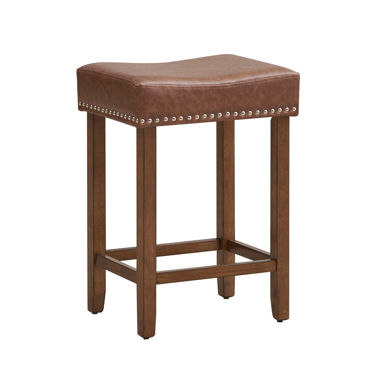 24 Inch Upholstered PU Leather Bar Stools Set of 2, Brown Bar Stools   at Gallery Canada