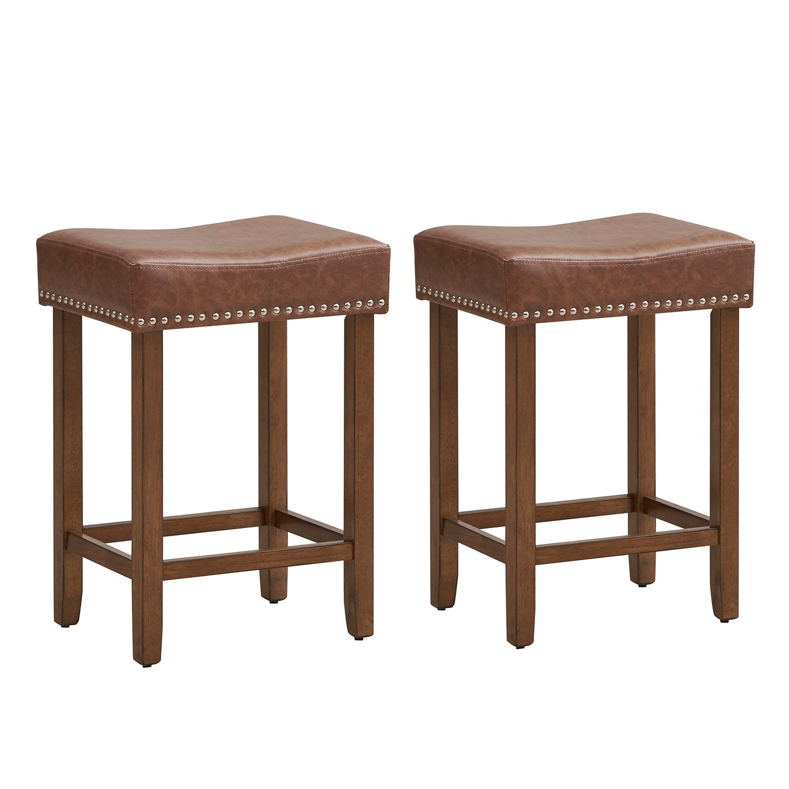 24 Inch Upholstered PU Leather Bar Stools Set of 2, Brown Bar Stools   at Gallery Canada