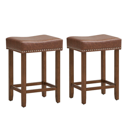 24 Inch Upholstered PU Leather Bar Stools Set of 2, Brown Bar Stools   at Gallery Canada