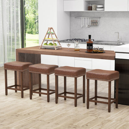 24 Inch Upholstered PU Leather Bar Stools Set of 2, Brown Bar Stools   at Gallery Canada