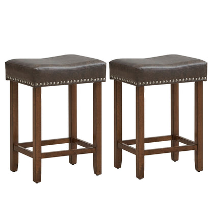 24 Inch Upholstered PU Leather Bar Stools Set of 2, Gray Bar Stools   at Gallery Canada