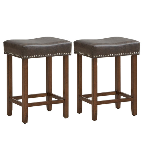 24 Inch Upholstered PU Leather Bar Stools Set of 2, Gray