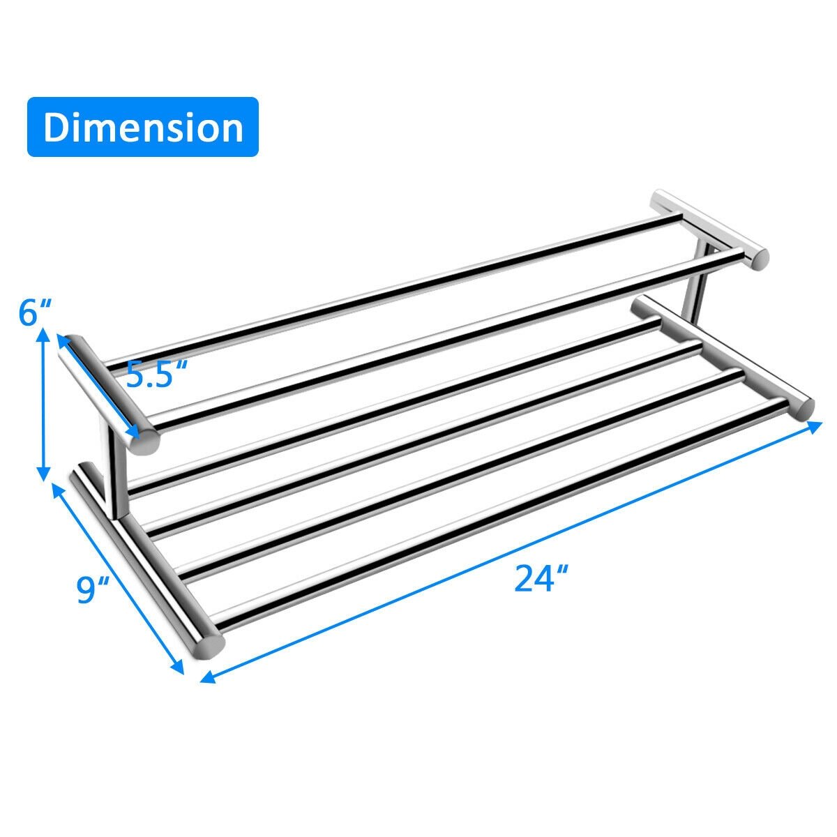 24 Inch Wall Mounted Stainless Steel Towel Storage Rack with 2 Storage Tier, Silver Towel Racks   at Gallery Canada