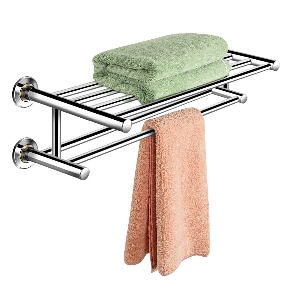 24 Inch Wall Mounted Stainless Steel Towel Storage Rack with 2 Storage Tier, Silver Towel Racks   at Gallery Canada