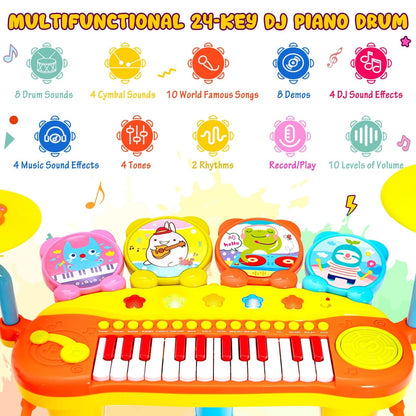 24-Key Piano Keyboard DJ Drum Combination with Microphone and MP3, Blue Musical Toys   at Gallery Canada