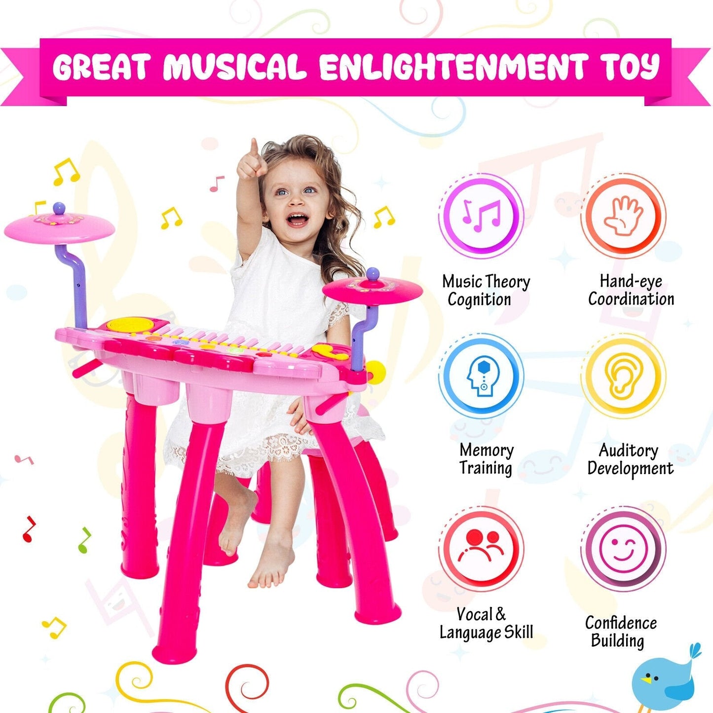 24-Key Piano Keyboard DJ Drum Combination with Microphone and MP3, Pink Musical Toys   at Gallery Canada