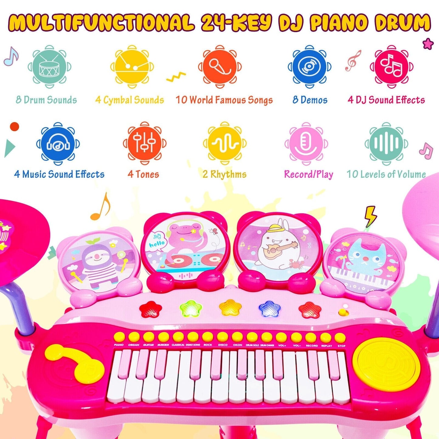 24-Key Piano Keyboard DJ Drum Combination with Microphone and MP3, Pink Musical Toys   at Gallery Canada