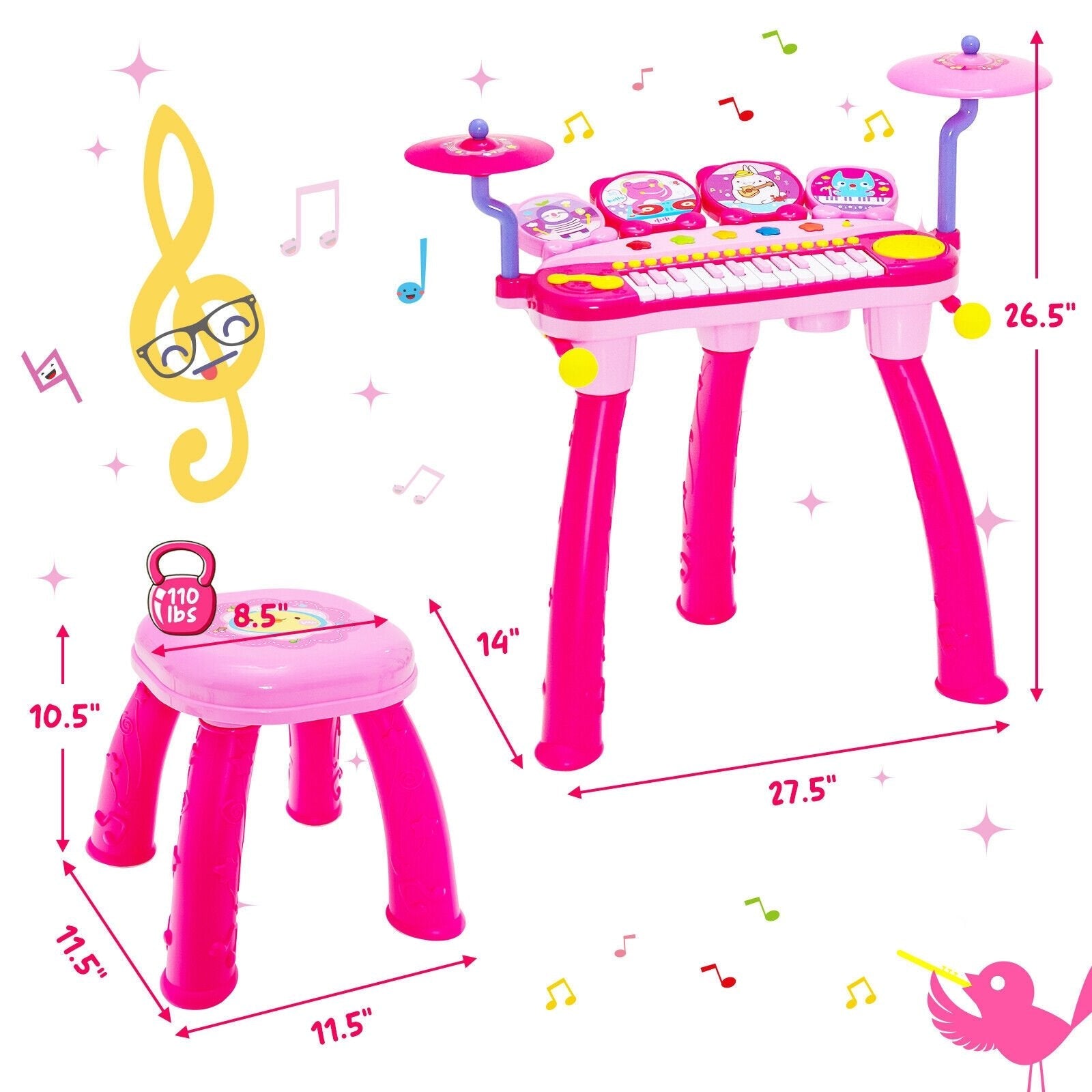 24-Key Piano Keyboard DJ Drum Combination with Microphone and MP3, Pink Musical Toys   at Gallery Canada