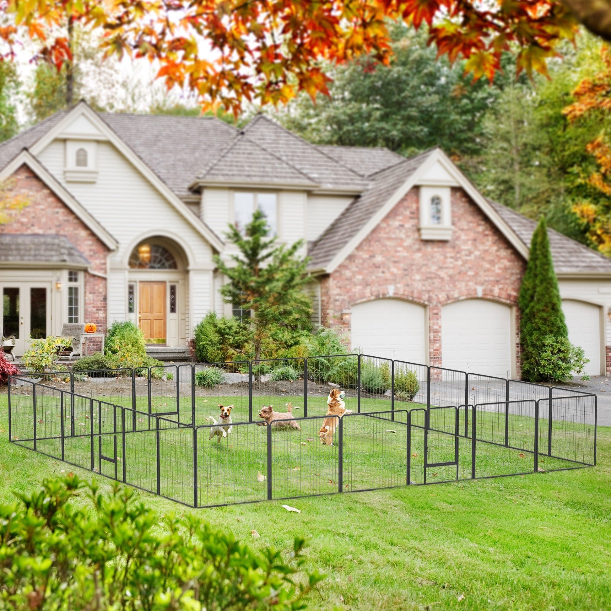 24 Panel 31.5" Height Heavy Duty Dog Playpen for Small Medium Dogs, Grey Houses, Kennels & Pens   at Gallery Canada