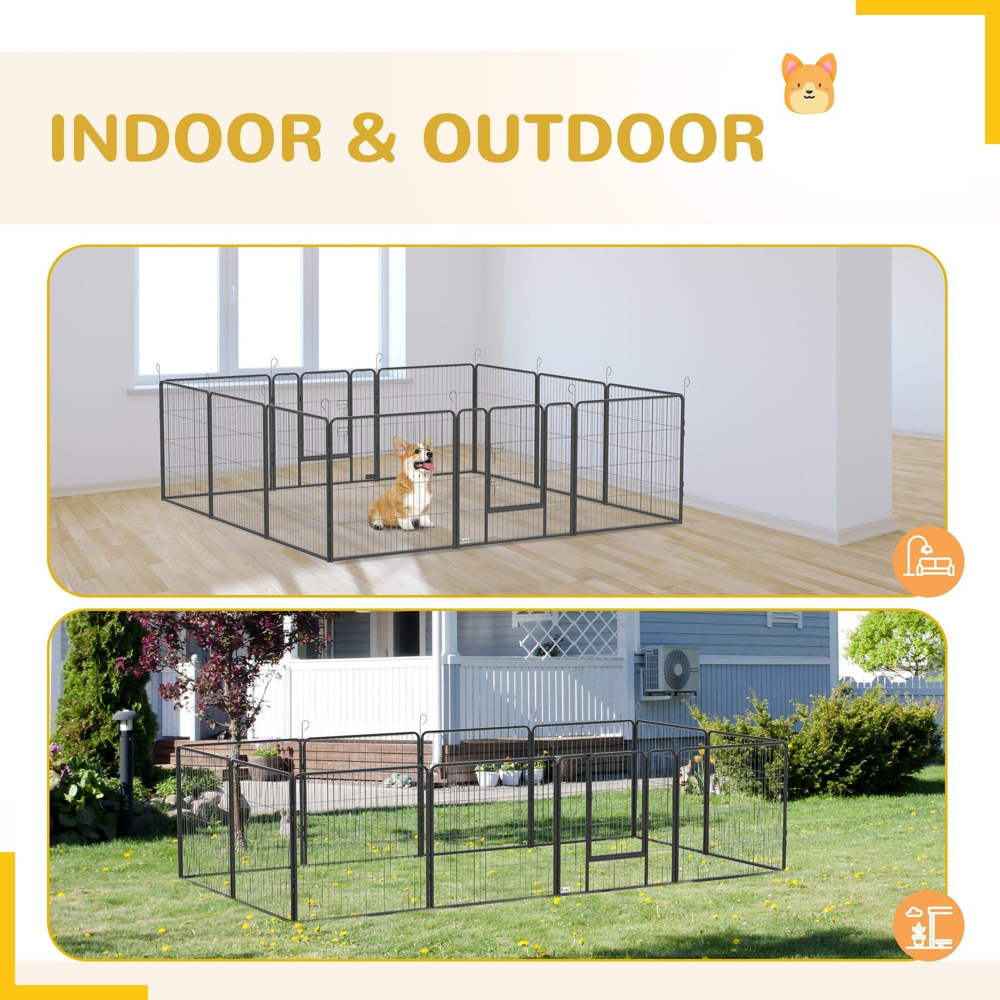 24 Panel 31.5" Height Heavy Duty Dog Playpen for Small Medium Dogs, Grey Houses, Kennels & Pens   at Gallery Canada