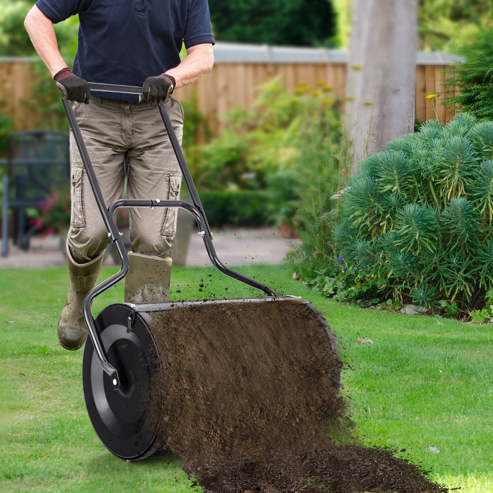 24” Peat Moss Spreader with Upgrade Side Latches and U-shape Handle, Black Garden Tools   at Gallery Canada