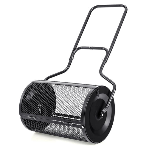 24” Peat Moss Spreader with Upgrade Side Latches and U-shape Handle, Black