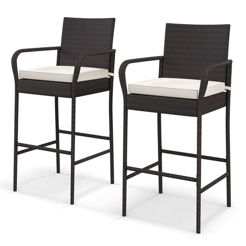 2/4 Pieces Outdoor PE Rattan Cushioned Barstool Set with Armrests-Set of 2, Off White