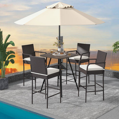 2/4 Pieces Outdoor PE Rattan Cushioned Barstool Set with Armrests-Set of 4, Off White Patio Bar Furniture   at Gallery Canada