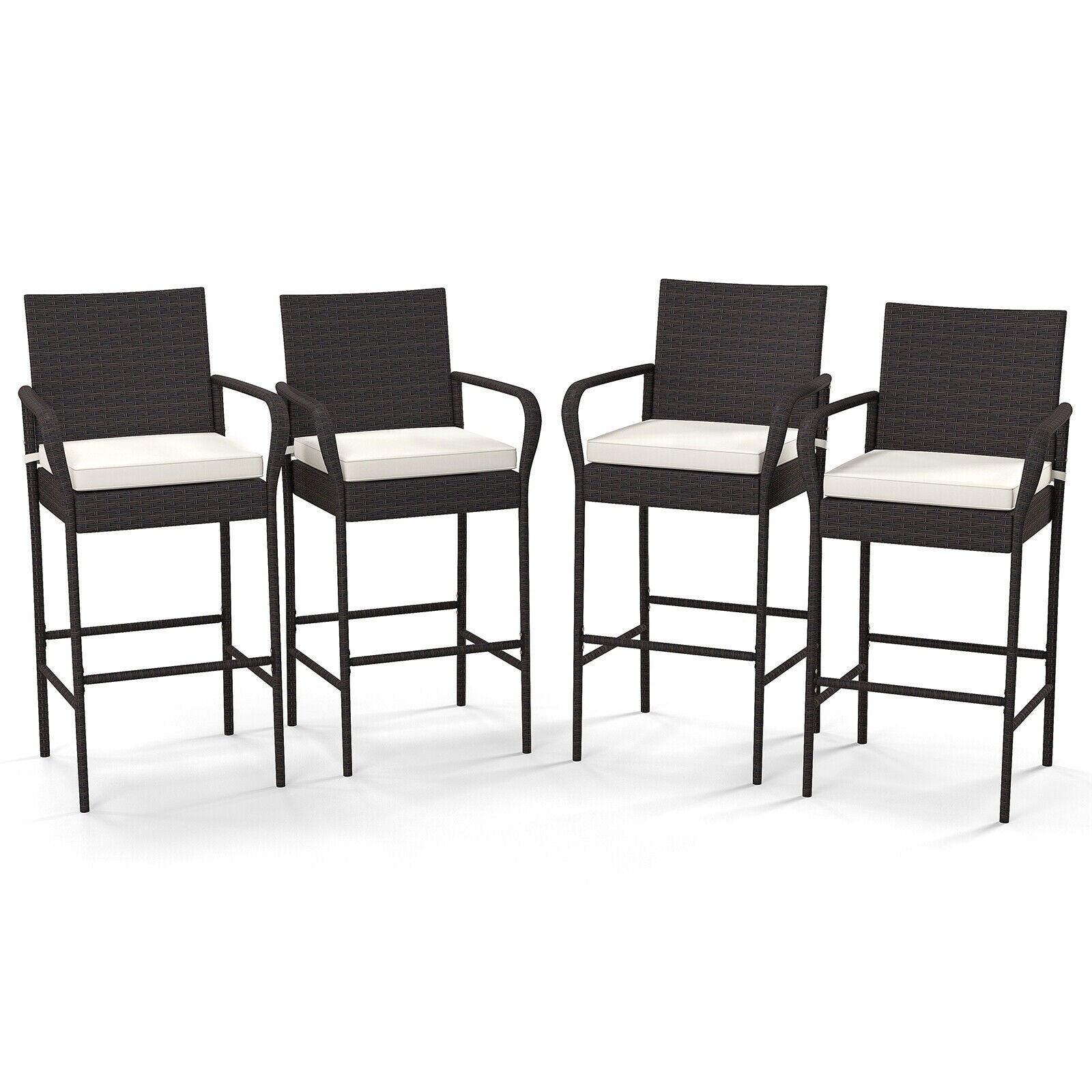 2/4 Pieces Outdoor PE Rattan Cushioned Barstool Set with Armrests-Set of 4, Off White Patio Bar Furniture   at Gallery Canada