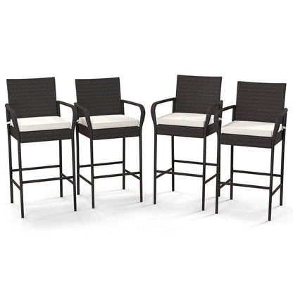 2/4 Pieces Outdoor PE Rattan Cushioned Barstool Set with Armrests-Set of 4, Off White Patio Bar Furniture   at Gallery Canada