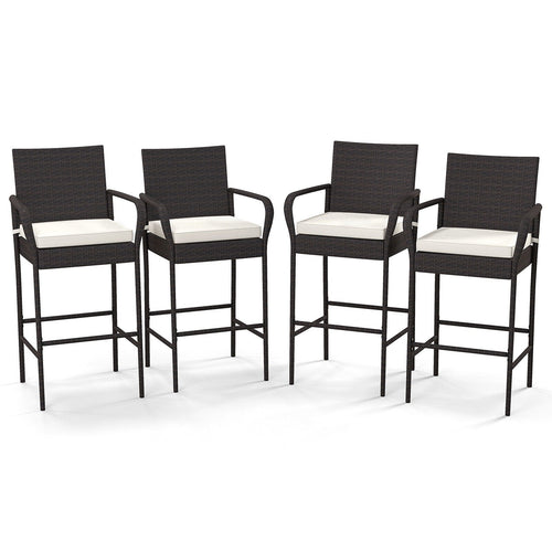 2/4 Pieces Outdoor PE Rattan Cushioned Barstool Set with Armrests-Set of 4, Off White