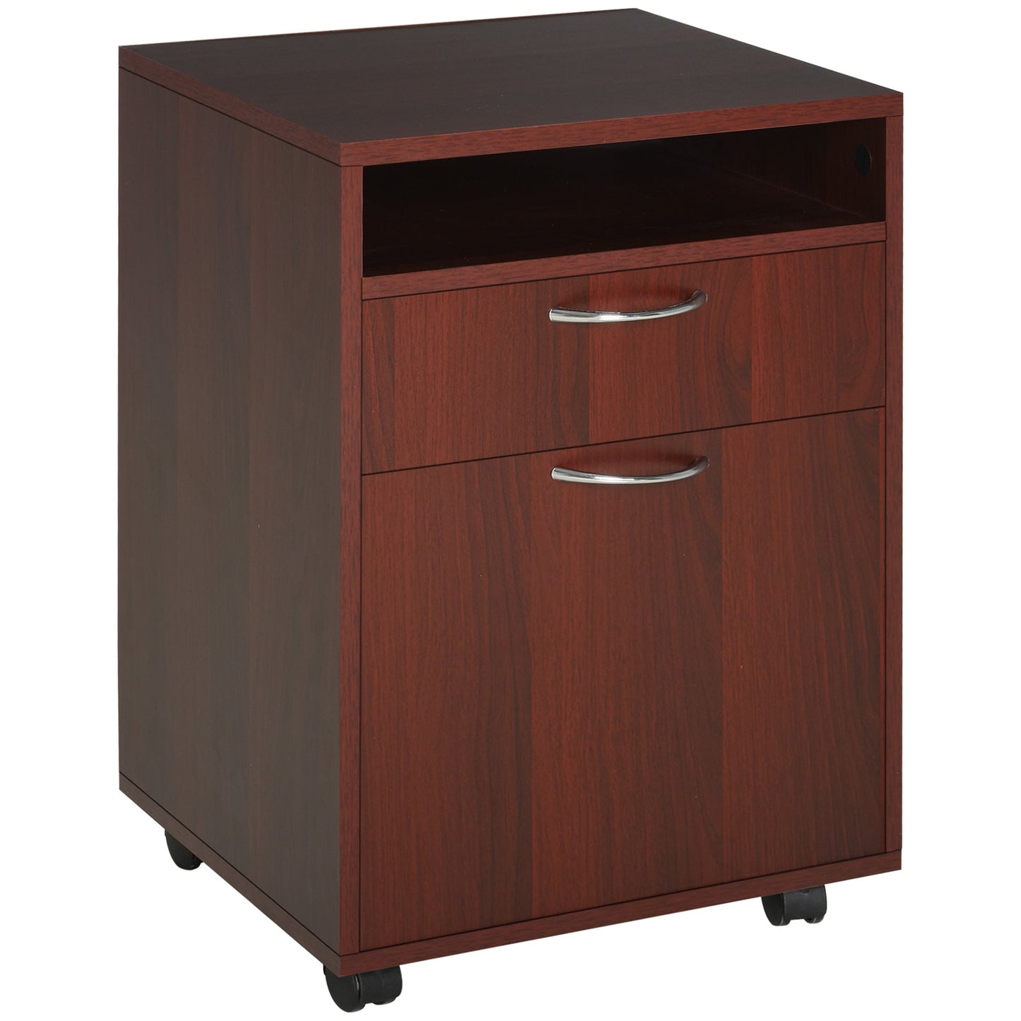 24" Small Filing Cabinet with Open Compartment, Drawer and Wheels, Home Office Storage Cabinet, Espresso Office Cabinets & Cupboards   at Gallery Canada