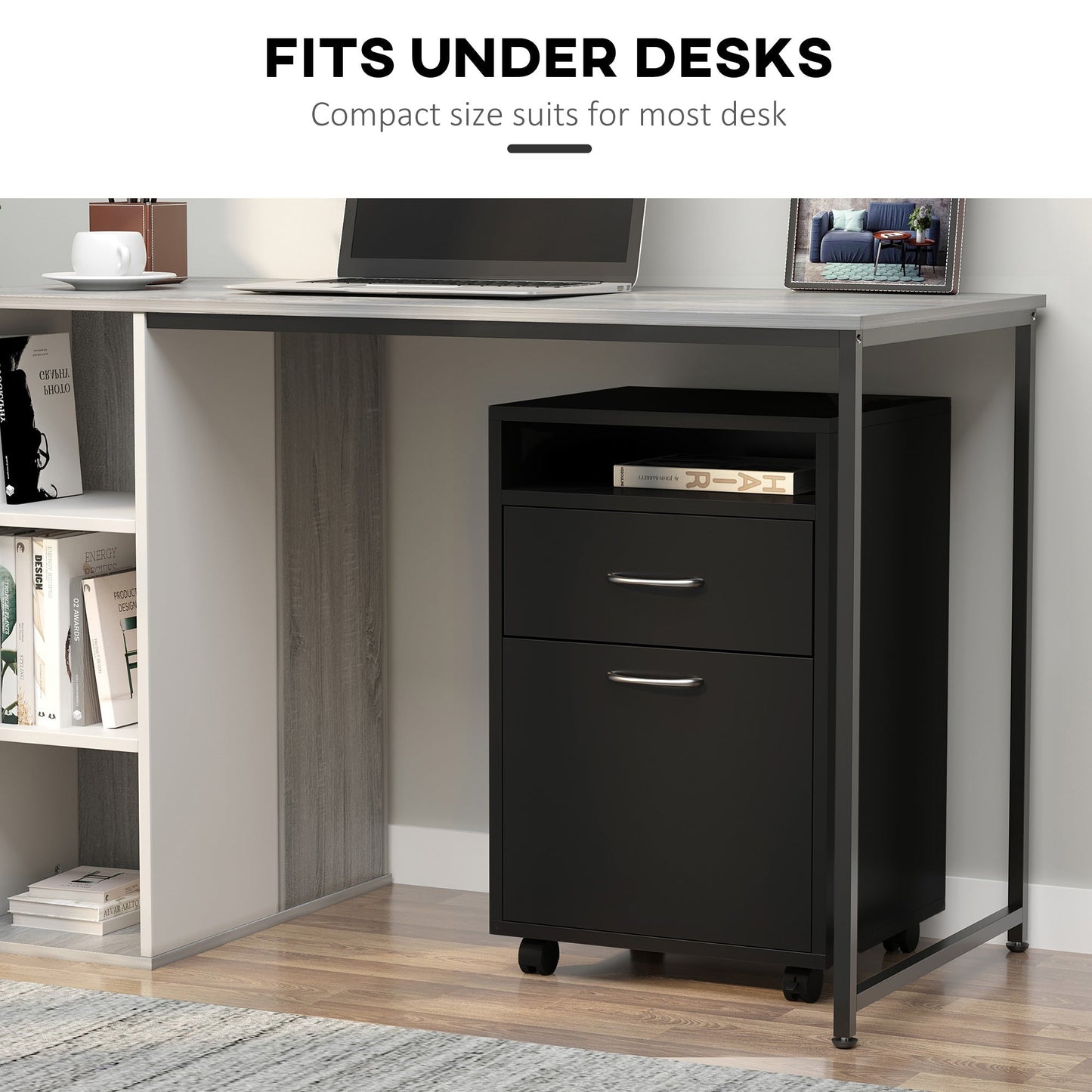 24" Vertical Filing Cabinet with Drawer, Mobile File Cabinet with Wheels, Storage Office Cabinet, Black Office Cabinets & Cupboards   at Gallery Canada