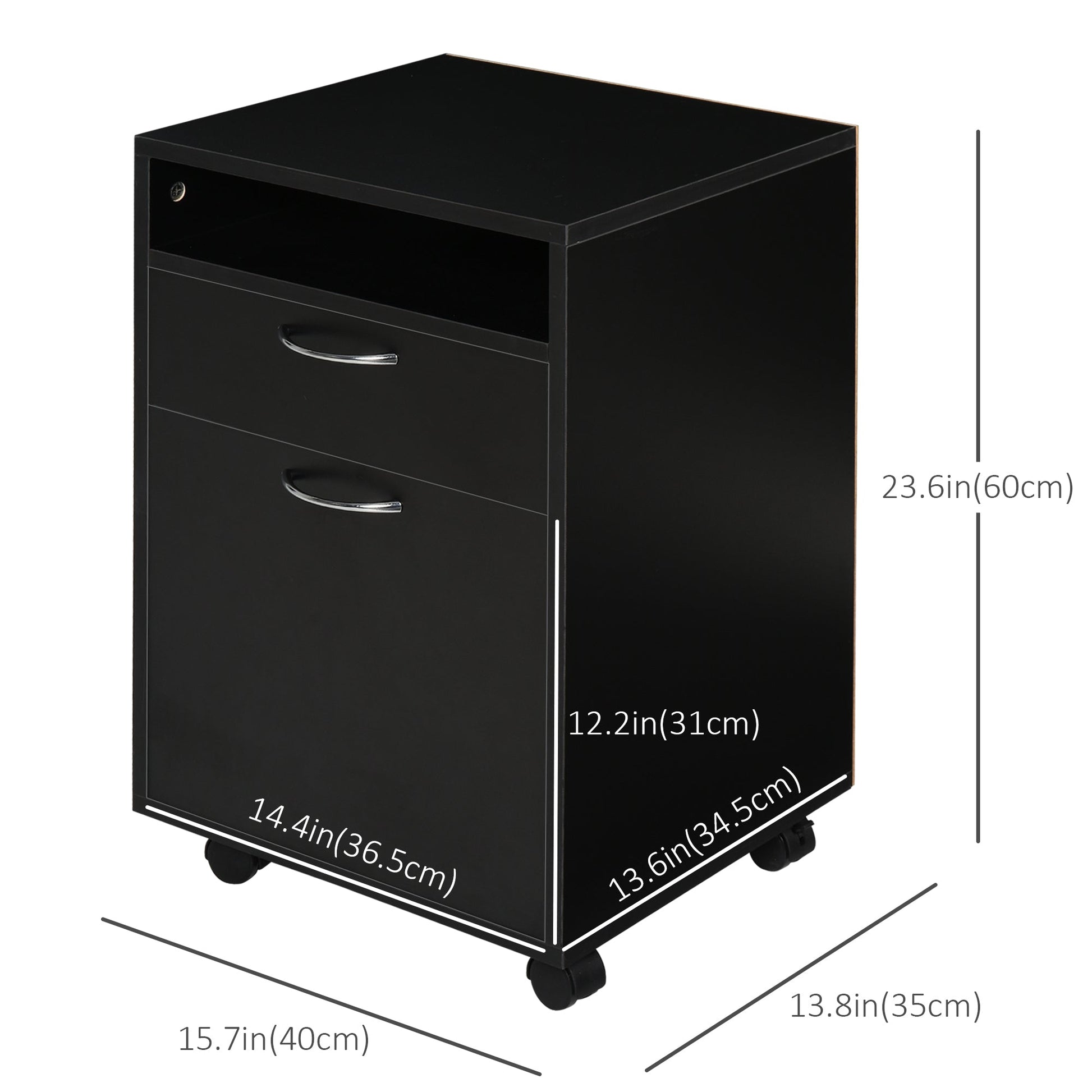 24" Vertical Filing Cabinet with Drawer, Mobile File Cabinet with Wheels, Storage Office Cabinet, Black Office Cabinets & Cupboards Black  at Gallery Canada