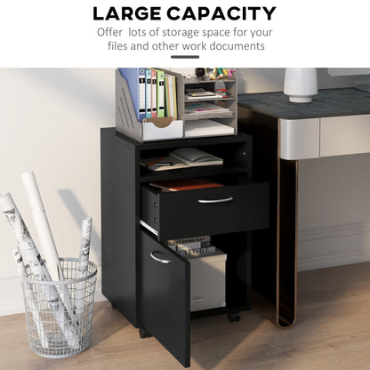 24" Vertical Filing Cabinet with Drawer, Mobile File Cabinet with Wheels, Storage Office Cabinet, Black Office Cabinets & Cupboards   at Gallery Canada