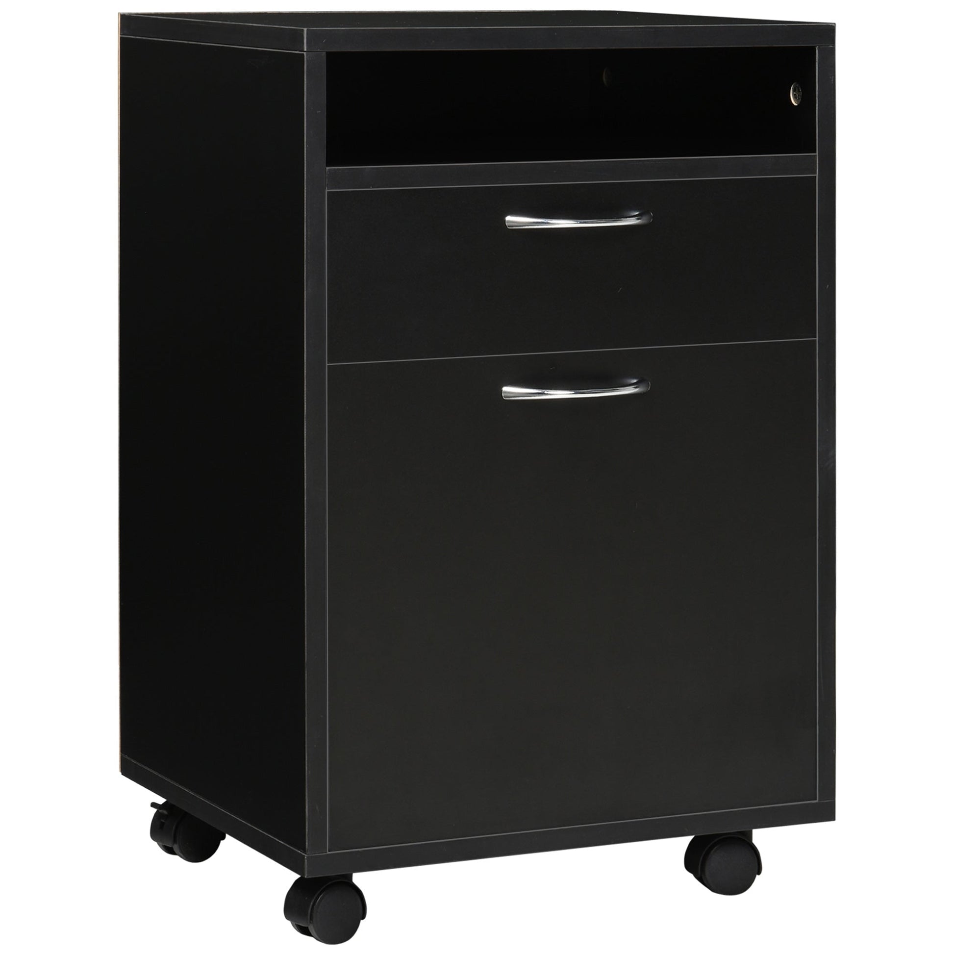 24" Vertical Filing Cabinet with Drawer, Mobile File Cabinet with Wheels, Storage Office Cabinet, Black Office Cabinets & Cupboards   at Gallery Canada