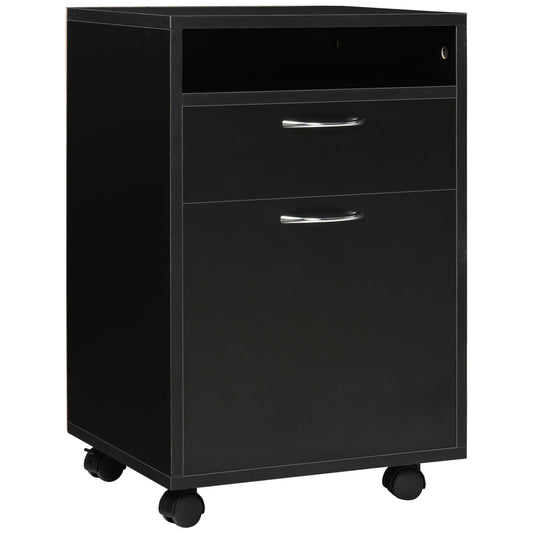 24" Vertical Filing Cabinet with Drawer, Mobile File Cabinet with Wheels, Storage Office Cabinet, Black Office Cabinets & Cupboards Black  at Gallery Canada