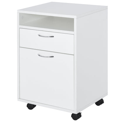 24" Vertical Filing Cabinet with Drawer, Mobile File Cabinet with Wheels, Storage Office Cabinet, White Office Cabinets & Cupboards White  at Gallery Canada