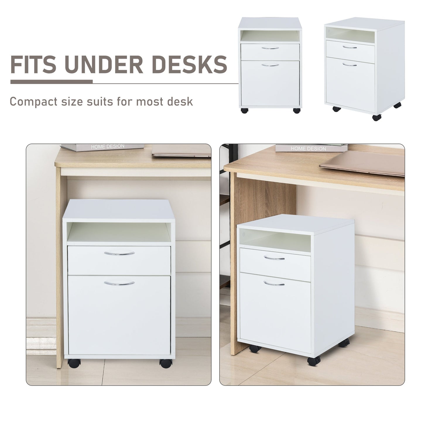 24" Vertical Filing Cabinet with Drawer, Mobile File Cabinet with Wheels, Storage Office Cabinet, White Office Cabinets & Cupboards   at Gallery Canada