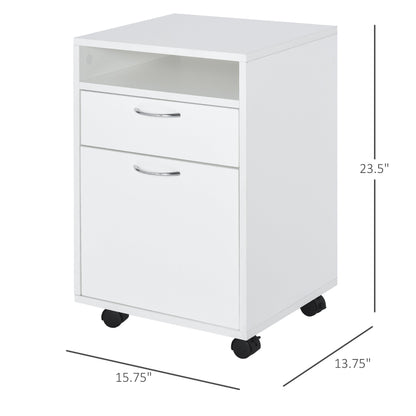 24" Vertical Filing Cabinet with Drawer, Mobile File Cabinet with Wheels, Storage Office Cabinet, White Office Cabinets & Cupboards   at Gallery Canada