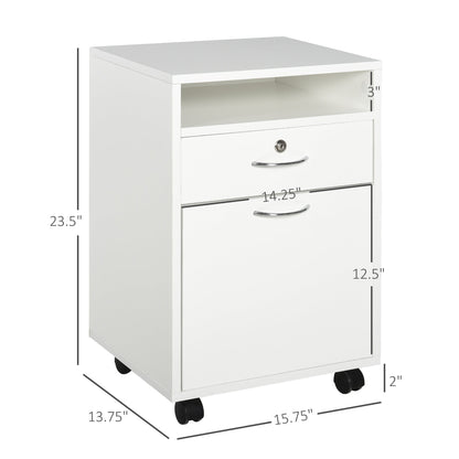 24" Vertical Filing Cabinet with Lock, Mobile File Cabinet with Wheels, Storage Office Cabinet with Drawer, White Office Cabinets & Cupboards White  at Gallery Canada