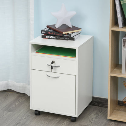 24" Vertical Filing Cabinet with Lock, Mobile File Cabinet with Wheels, Storage Office Cabinet with Drawer, White Office Cabinets & Cupboards   at Gallery Canada