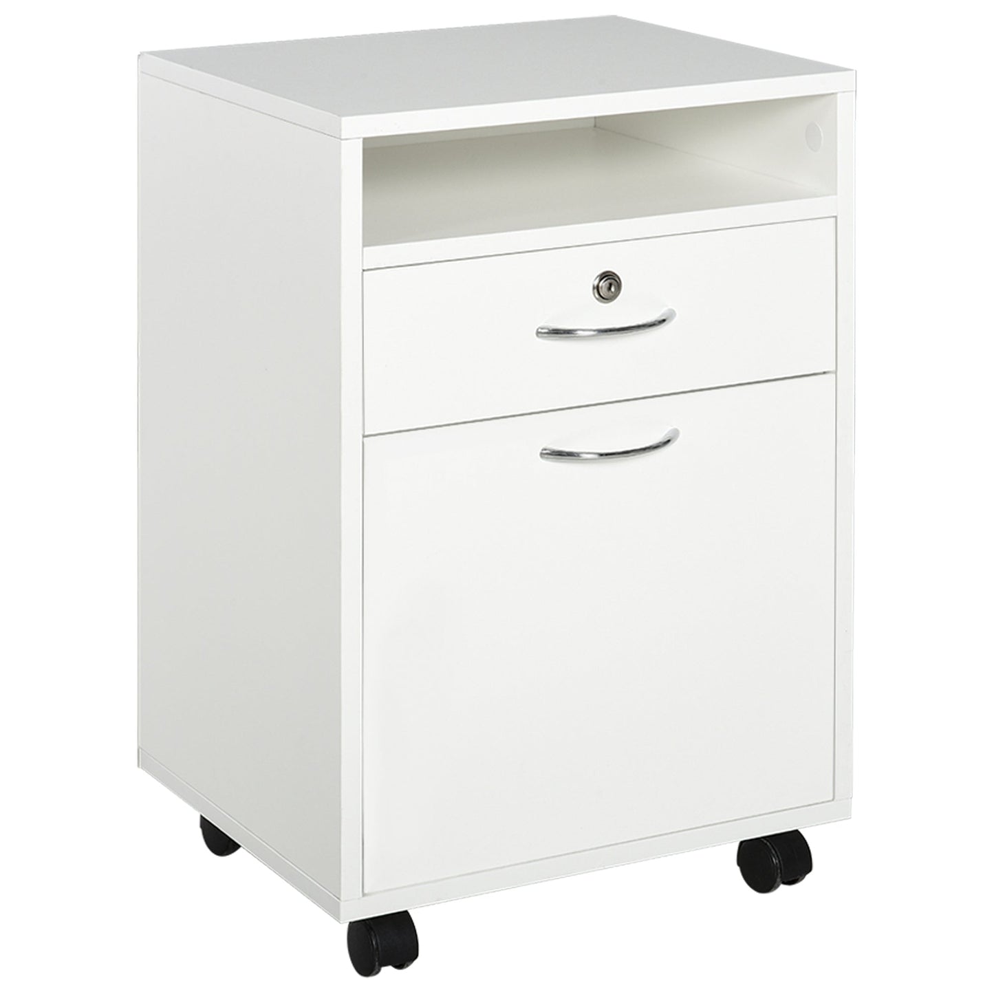 24" Vertical Filing Cabinet with Lock, Mobile File Cabinet with Wheels, Storage Office Cabinet with Drawer, White Office Cabinets & Cupboards   at Gallery Canada