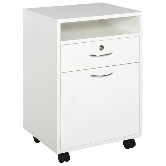 24" Vertical Filing Cabinet with Lock, Mobile File Cabinet with Wheels, Storage Office Cabinet with Drawer, White Office Cabinets & Cupboards White  at Gallery Canada