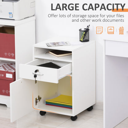 24" Vertical Filing Cabinet with Lock, Mobile File Cabinet with Wheels, Storage Office Cabinet with Drawer, White Office Cabinets & Cupboards   at Gallery Canada