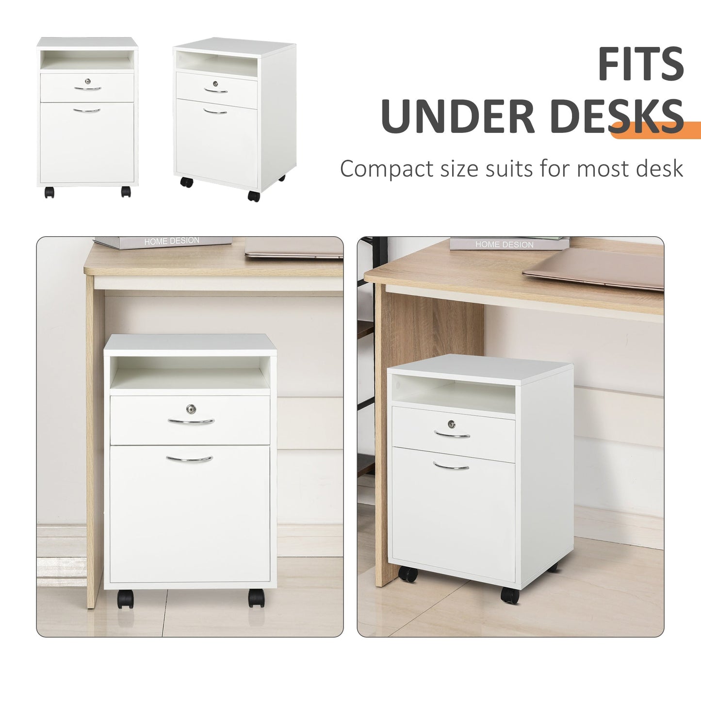 24" Vertical Filing Cabinet with Lock, Mobile File Cabinet with Wheels, Storage Office Cabinet with Drawer, White Office Cabinets & Cupboards   at Gallery Canada