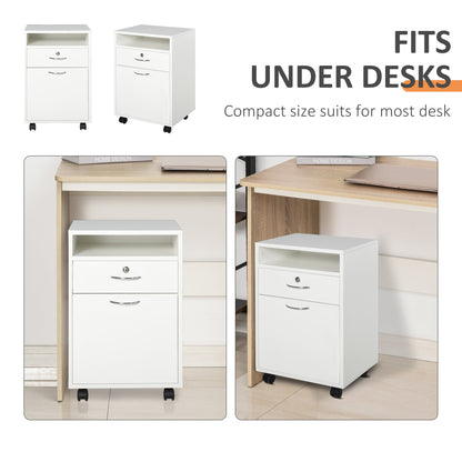 24" Vertical Filing Cabinet with Lock, Mobile File Cabinet with Wheels, Storage Office Cabinet with Drawer, White Office Cabinets & Cupboards   at Gallery Canada