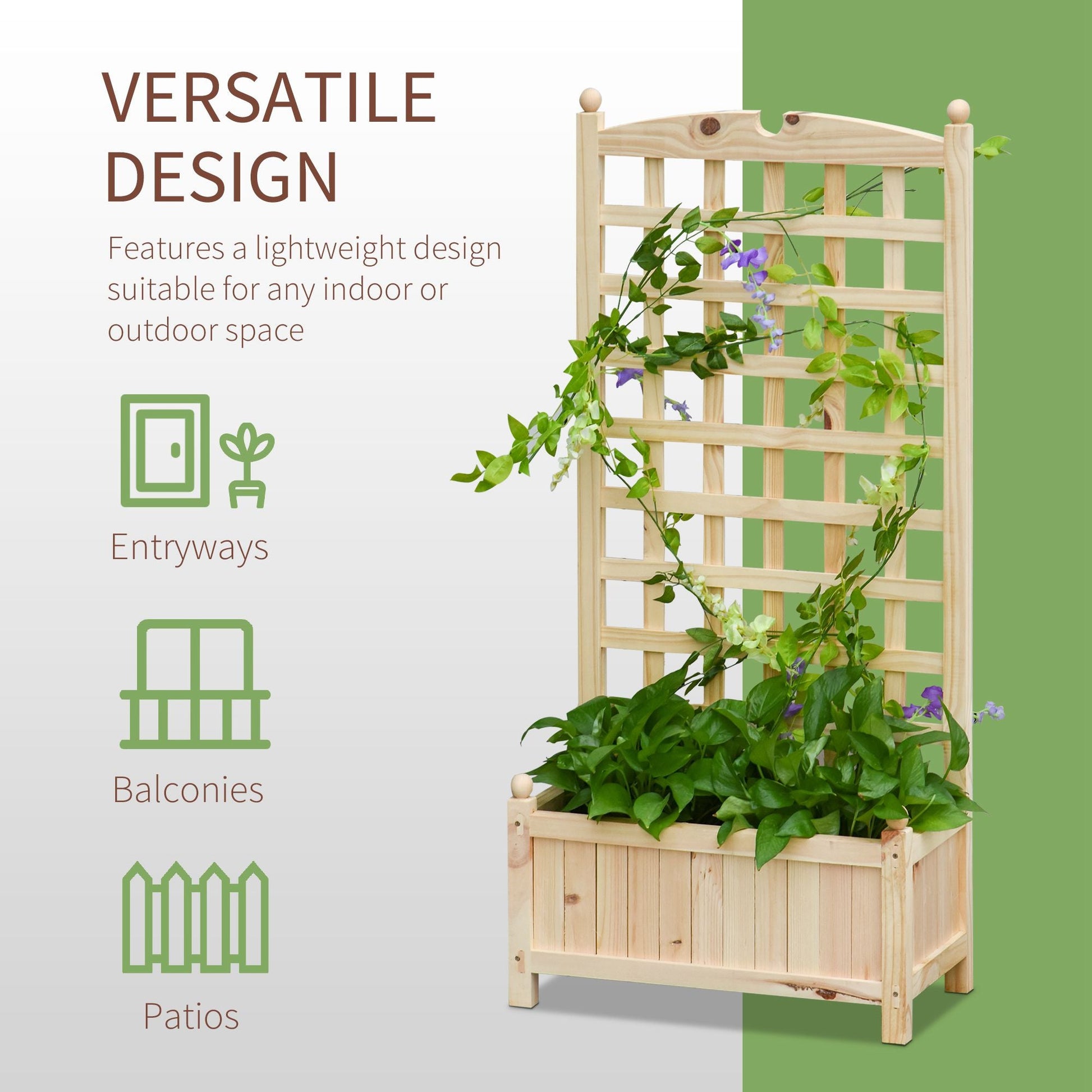 24" x 12" x 49" Raised Garden Bed with Trellis Board Back &; Strong Wooden Design &; Materials Elevated Garden Beds   at Gallery Canada