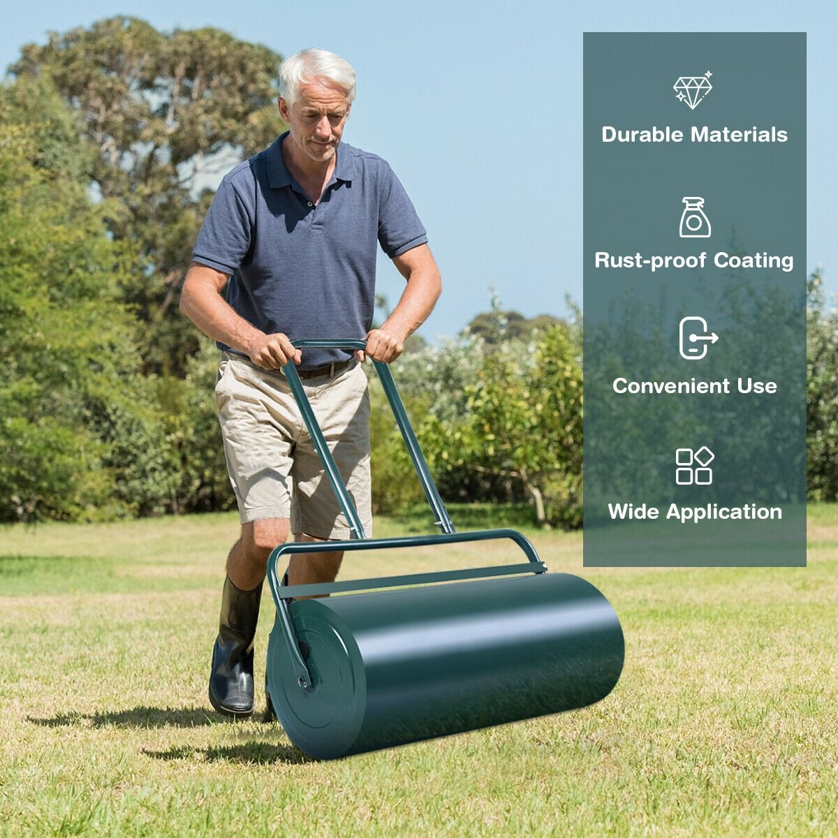 24 x 13 Inch Tow Lawn Roller Water Filled Metal Push Roller, Green Lawn Care Tools   at Gallery Canada