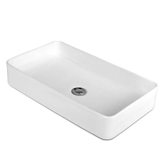 24 x 14 Inch Rectangle Bathroom Vessel Sink with Pop-up Drain, White Bathroom Sinks   at Gallery Canada