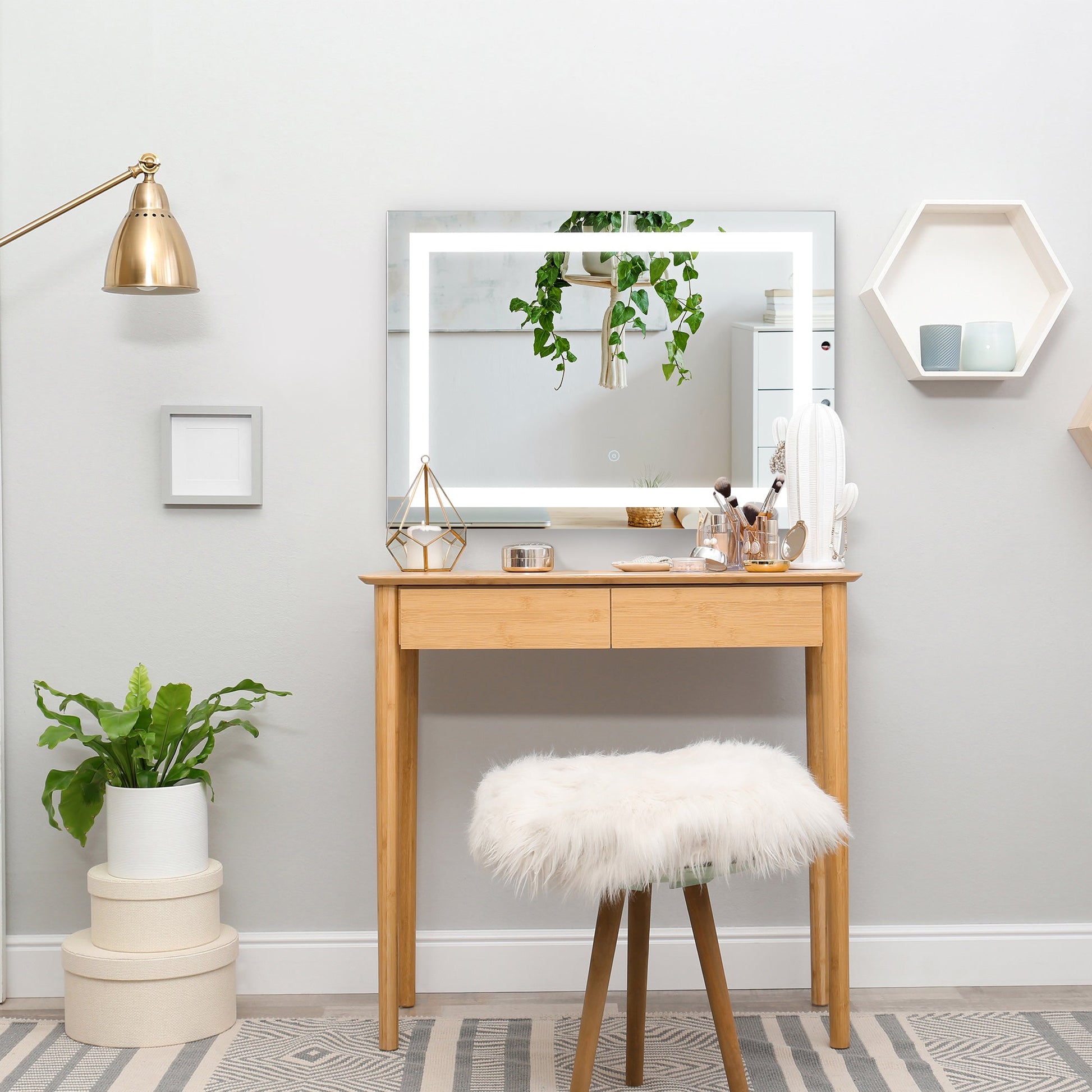 24 x 32 Inch LED Bathroom Mirror Wall Mounted Vanity Lighted Illuminated Mirror with with Touch Switch, Vertical Outline LEDs Wall Mirrors   at Gallery Canada