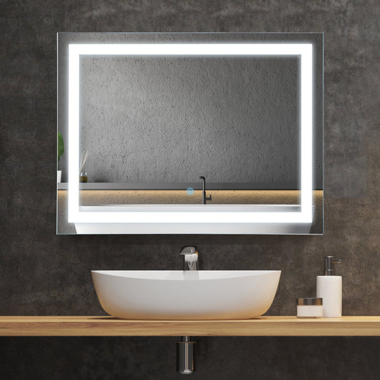24 x 32 Inch LED Bathroom Mirror Wall Mounted Vanity Lighted Illuminated Mirror with with Touch Switch, Vertical Outline LEDs Wall Mirrors Silver  at Gallery Canada
