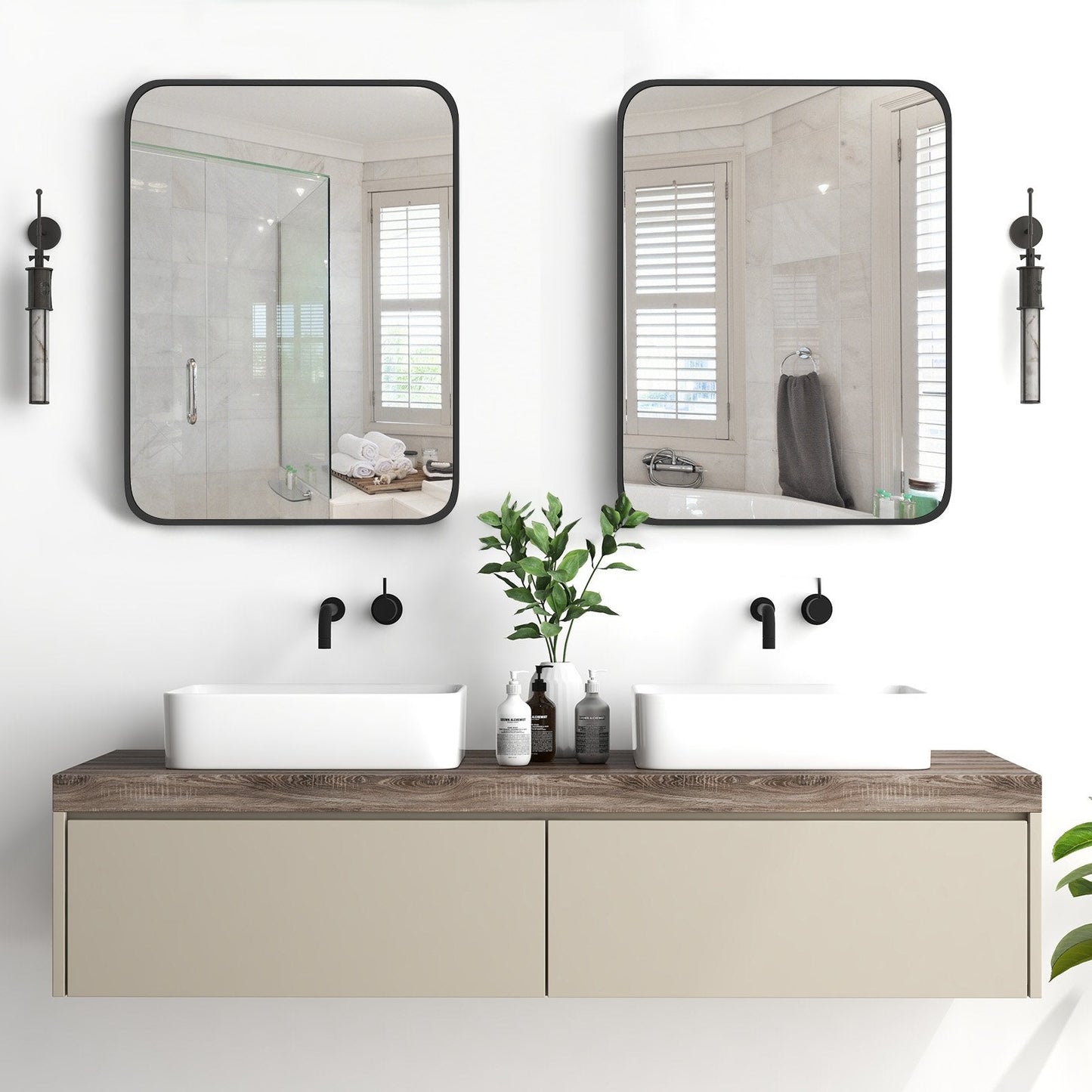 24 x 32 Inch Minimalist Wall Mounted Rectangle Mirror, Black Wall Mirrors   at Gallery Canada