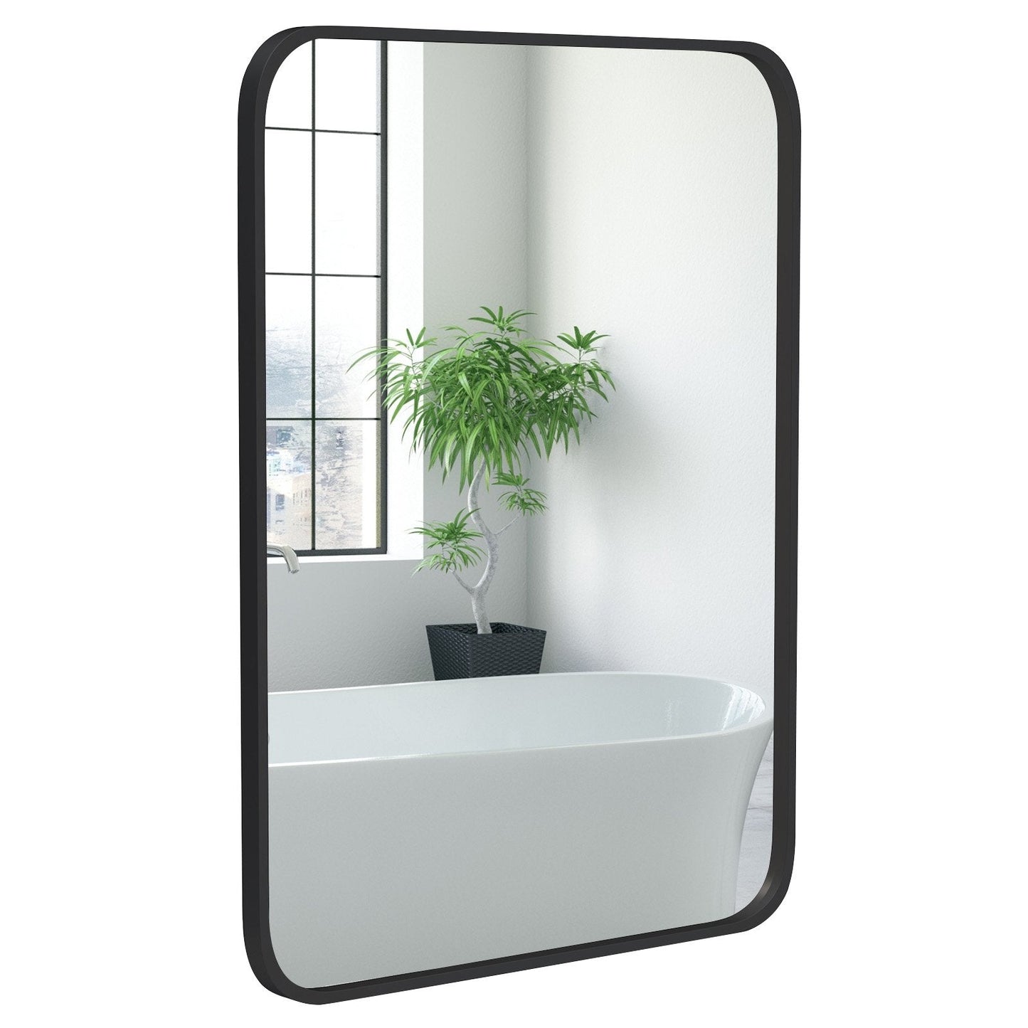 24 x 32 Inch Minimalist Wall Mounted Rectangle Mirror, Black Wall Mirrors   at Gallery Canada