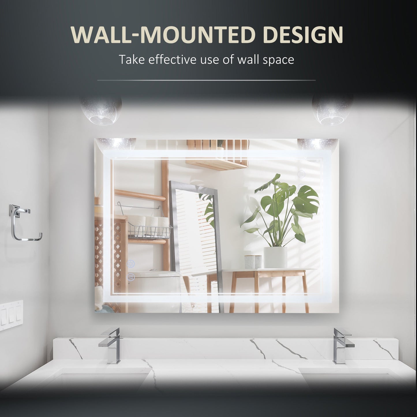 24" x 32" LED Bathroom Mirror, Dimmable Lighted Anti Fog Wall-Mounted Mirror, with 3 Colour, Smart Touch, Plug-in, Vertical or Horizontal Hanging Wall Mirrors   at Gallery Canada